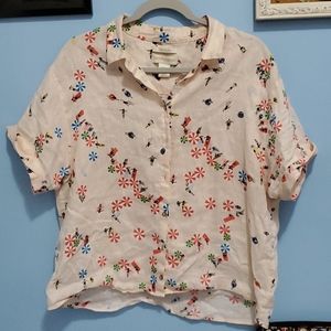 Cynthia Rowley Linen Beach Print Short sleeve top